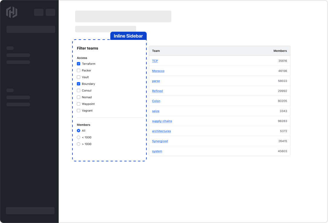 Vertical orientation of the filter bar on the left